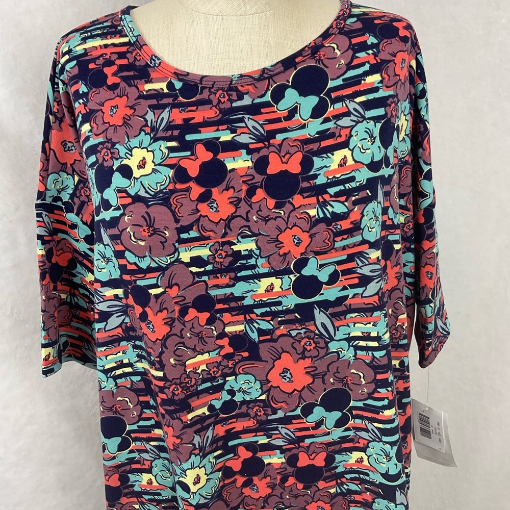 Lularoe Irma Disney Tunic Top Size S Minnie Mouse & Flowers NWT